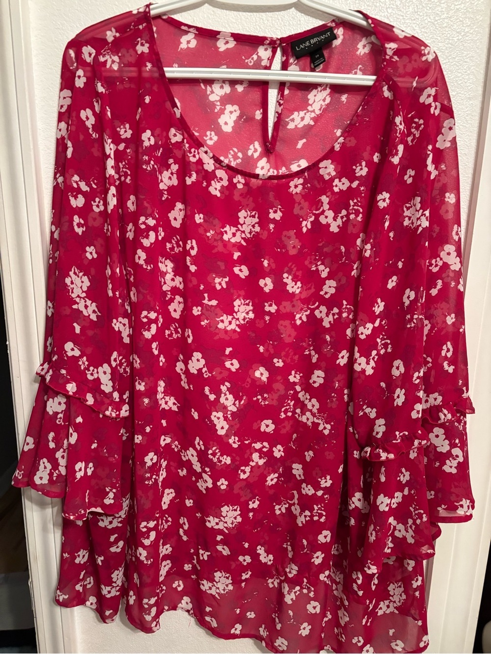 Lane Bryant Red Floral Chiffon Tunic Blouse 24